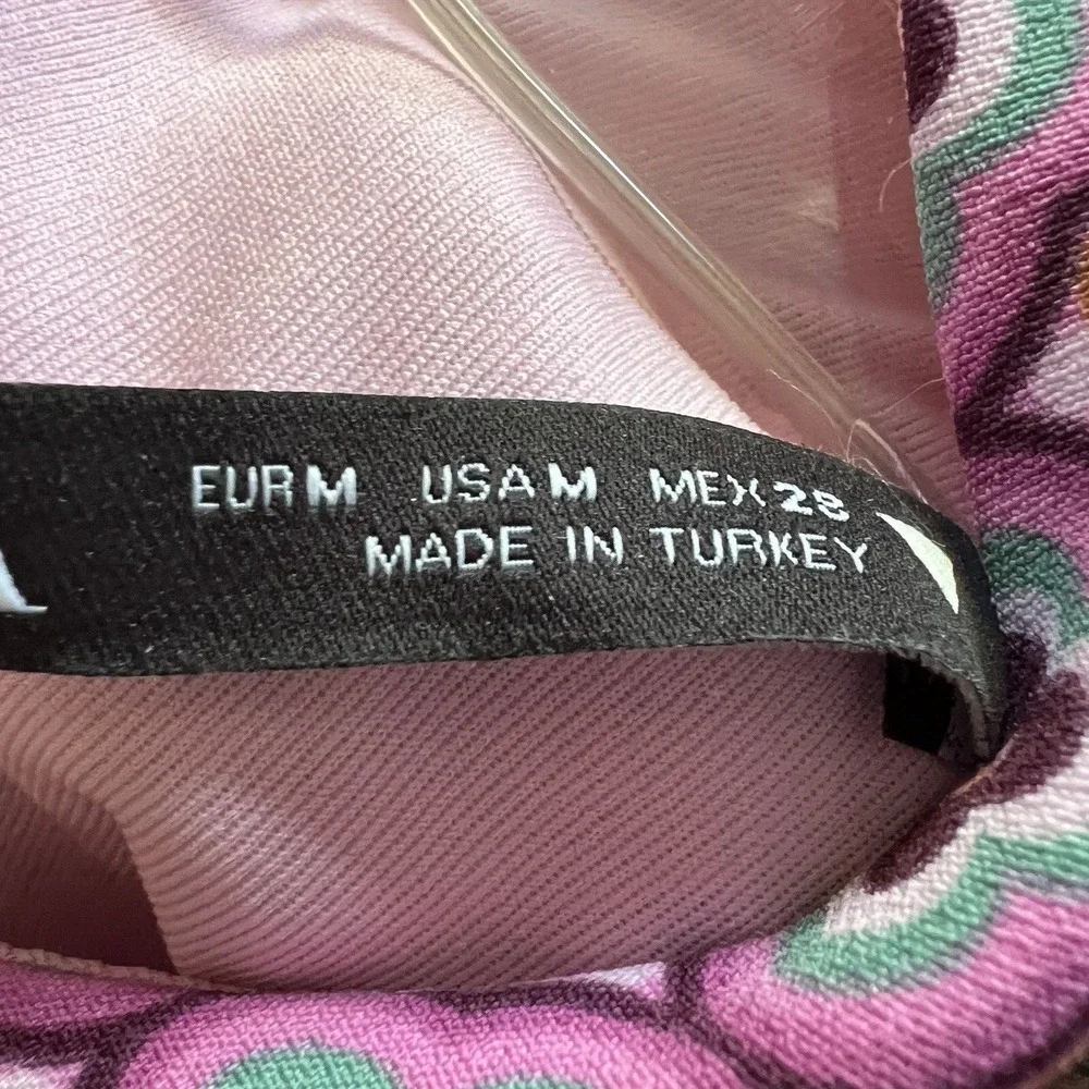 Zara Retro Print Open Back Mini Dress Pink Size Med preppy 70s mod belted barbie - Picture 9 of 16